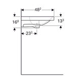 Lavabo serie Geberit Acanto, con superficie de apoyo: 90x48cm, Toma de grifo=Centro, Rebosadero=Visible, Blanco